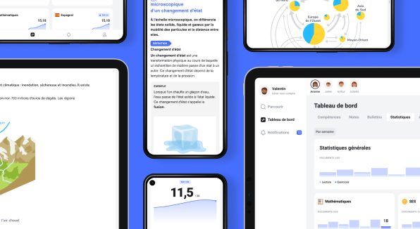 Smartphone and computer screens with Kartable services